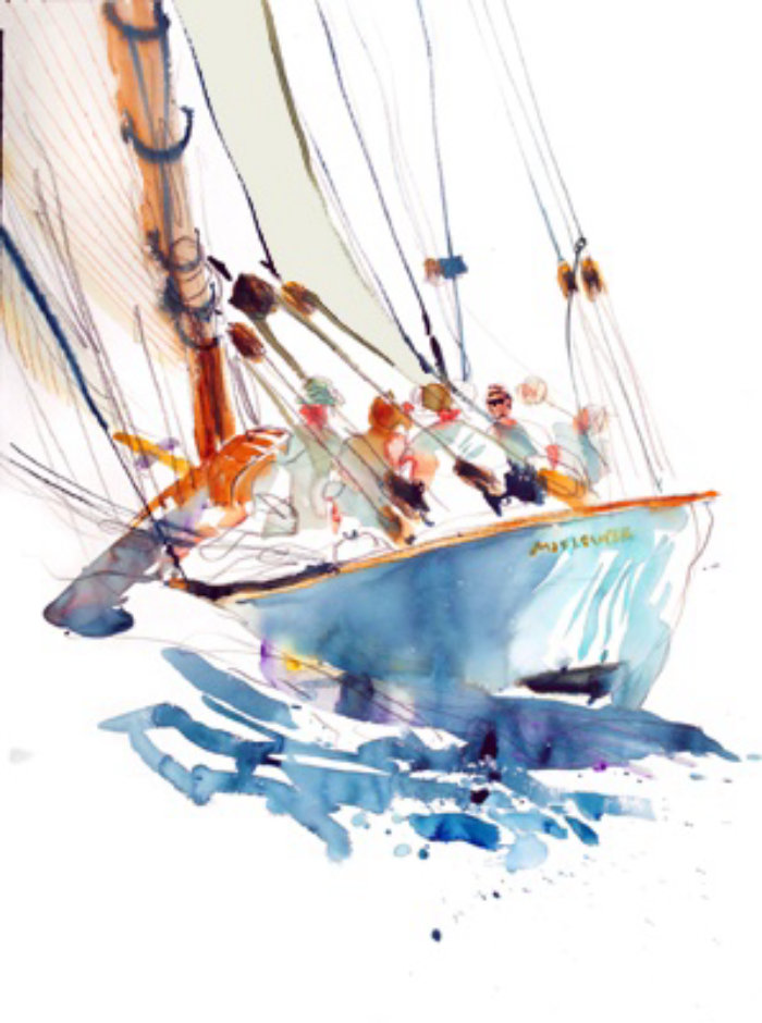 Ilustração de pessoas em barco à vela
