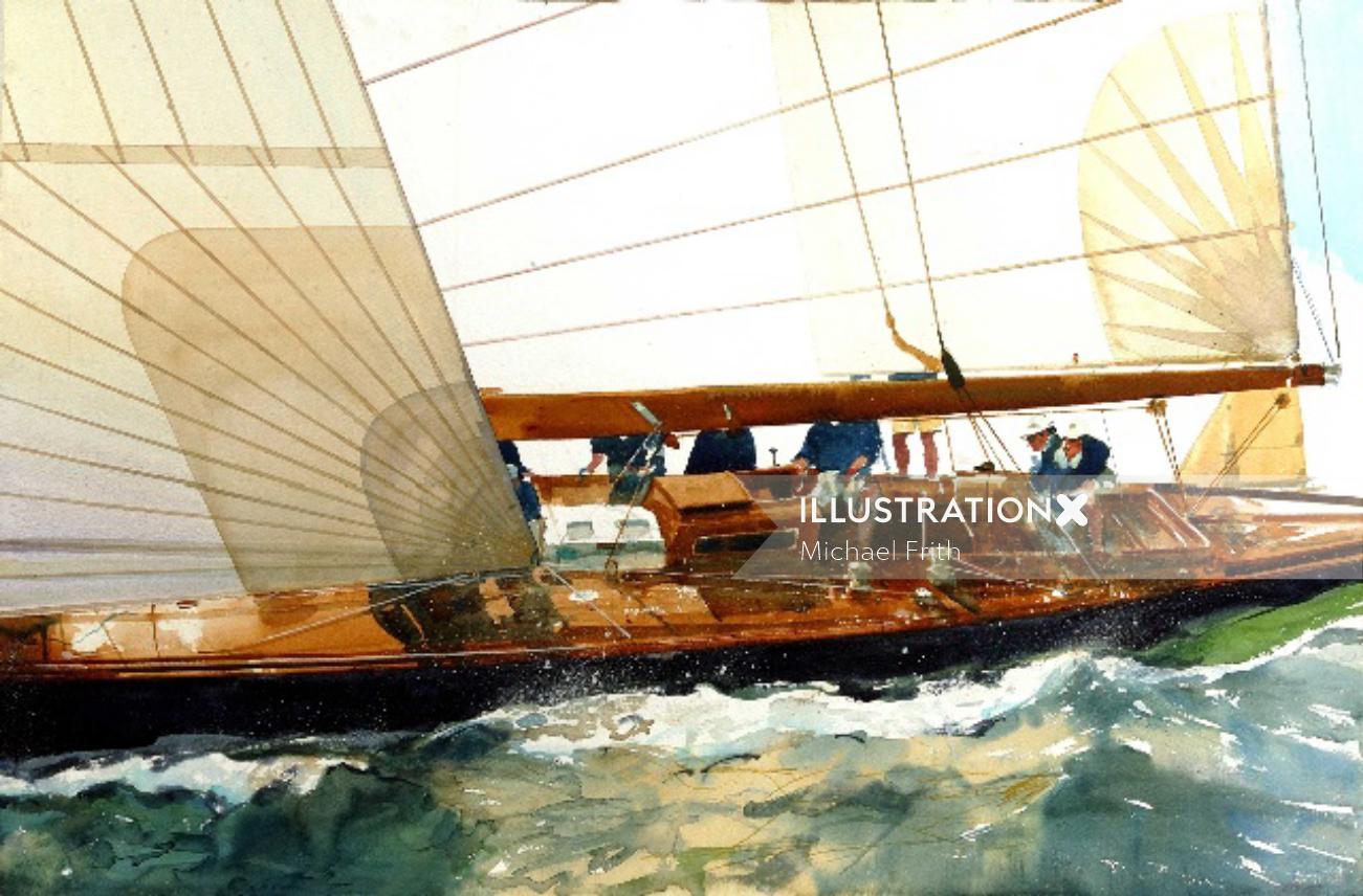 海の絵油絵のボート