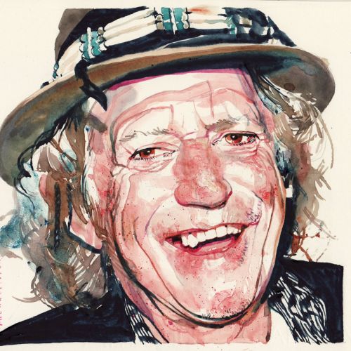 Watercolor painting of laughing old man 