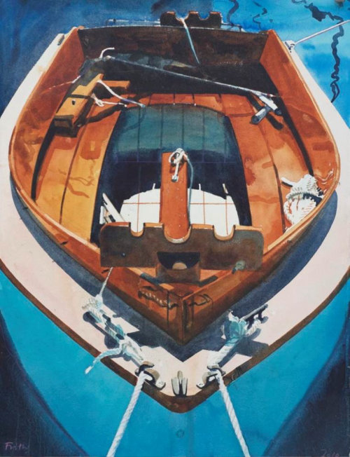 小艇船的水彩画