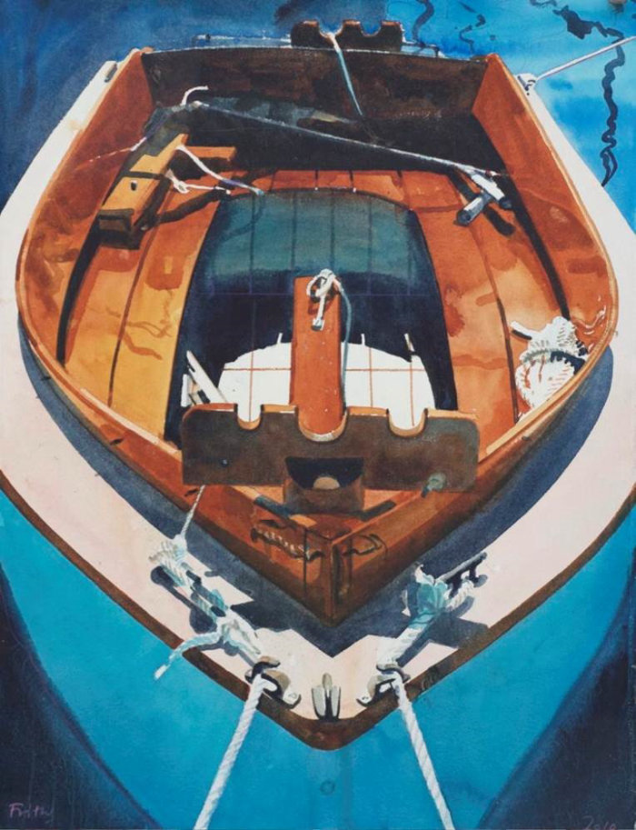 小艇船的水彩画