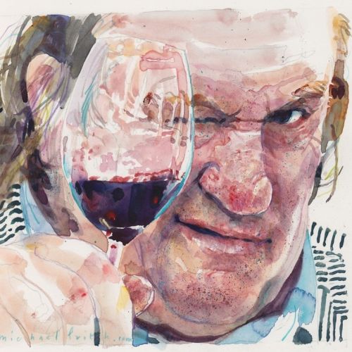 Portrait of old man while drinking 