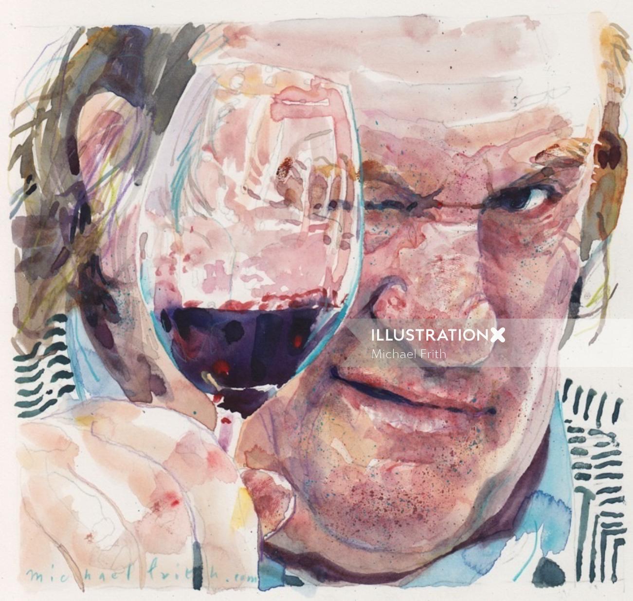Portrait of old man while drinking 