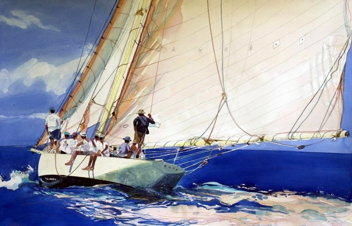 Homem de pé na ilustração do navio por Michael Frith