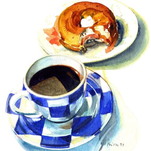 Cup of coffee with cake painting 