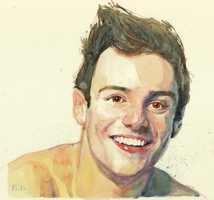 Watercolour Portrait Of Tom Daley
