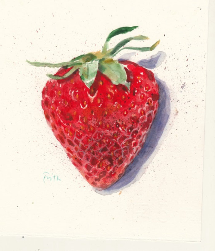 Strawberry fruit watercolour painting