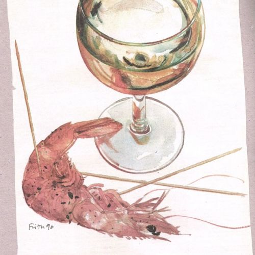 Wine and crab oil painting 