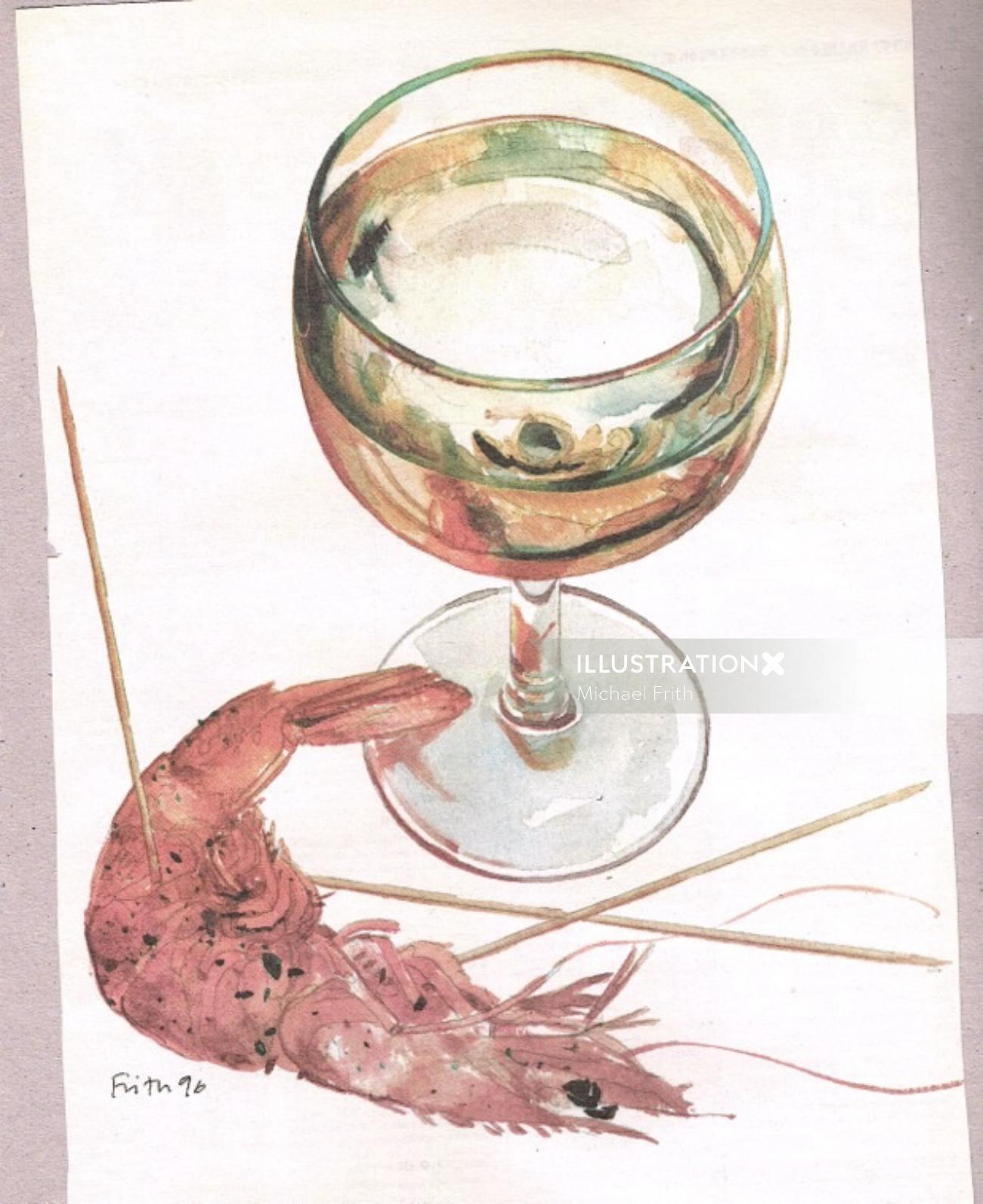Wine and crab oil painting 