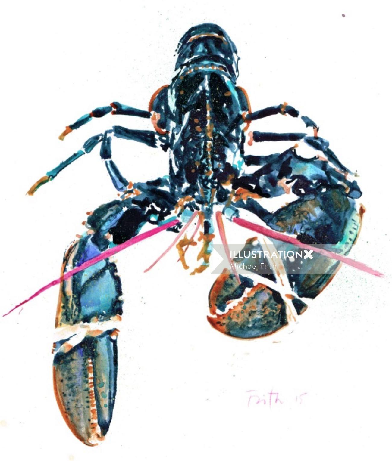 European lobster watercolor painting 