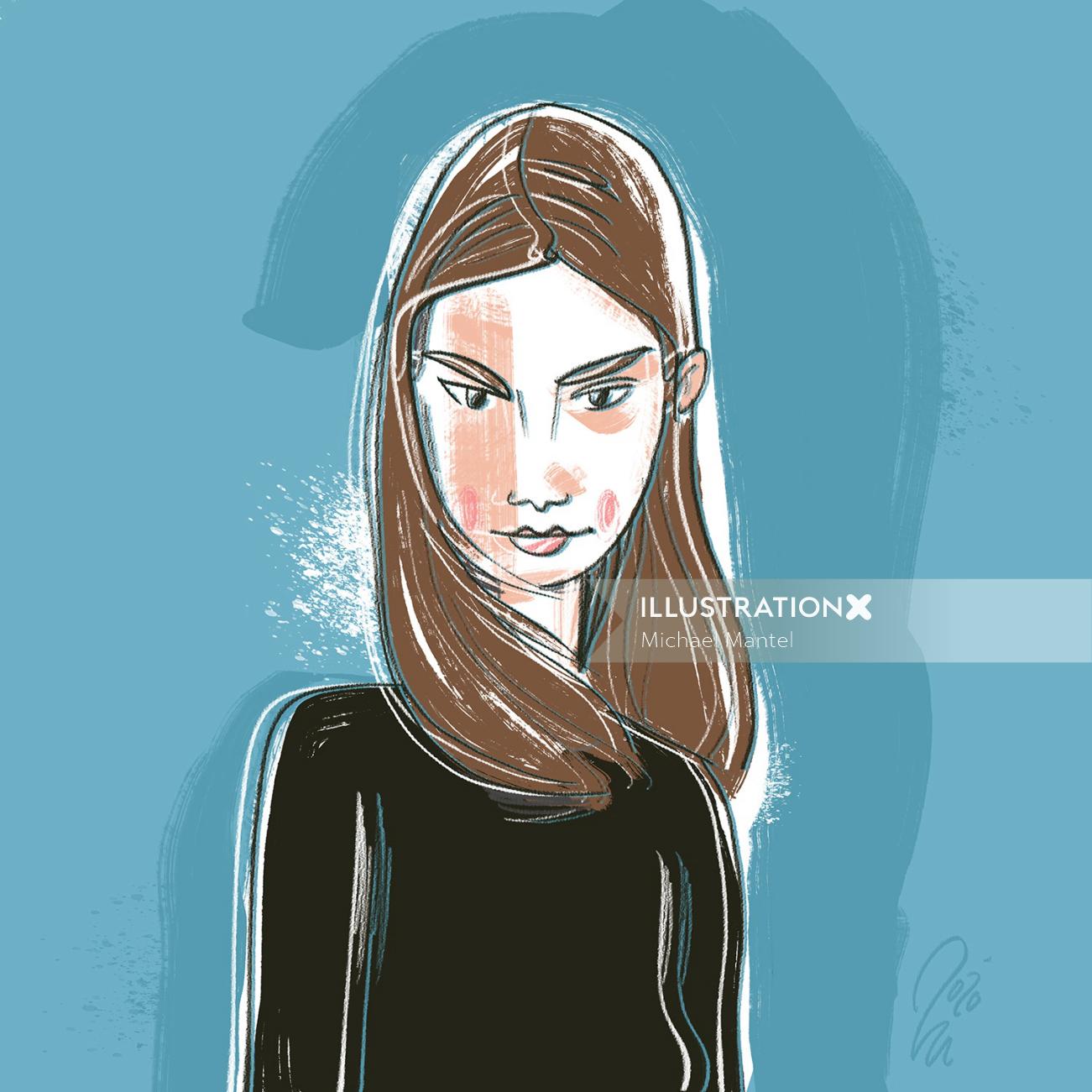 Brown hair girl graphic illustration