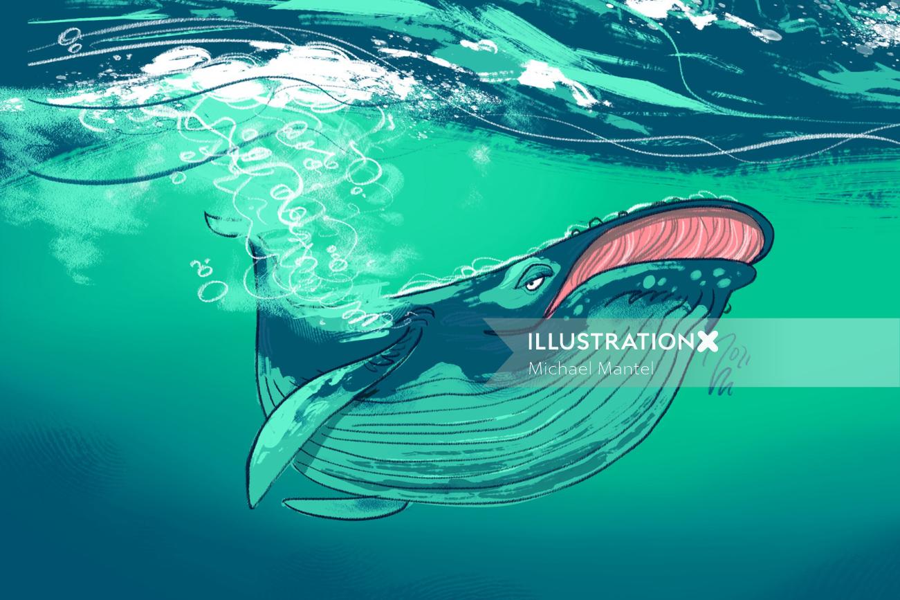 Peinture animal baleine bleue