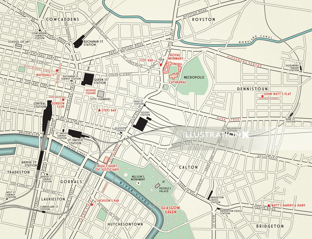 Mapa de Glasgow por Mike Hall