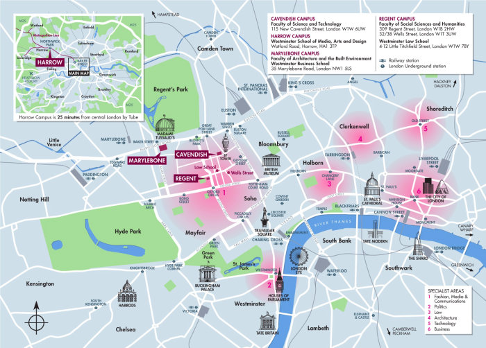 Mapa do campus da Universidade de Westminster