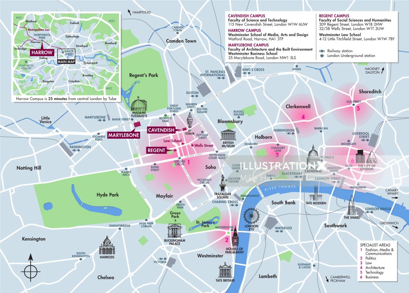 University Of Westminster Campus Map Illustration By Mike Hall