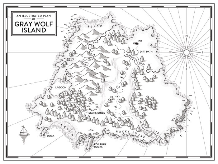 Mapa imaginário da ilha por Mike Hall
