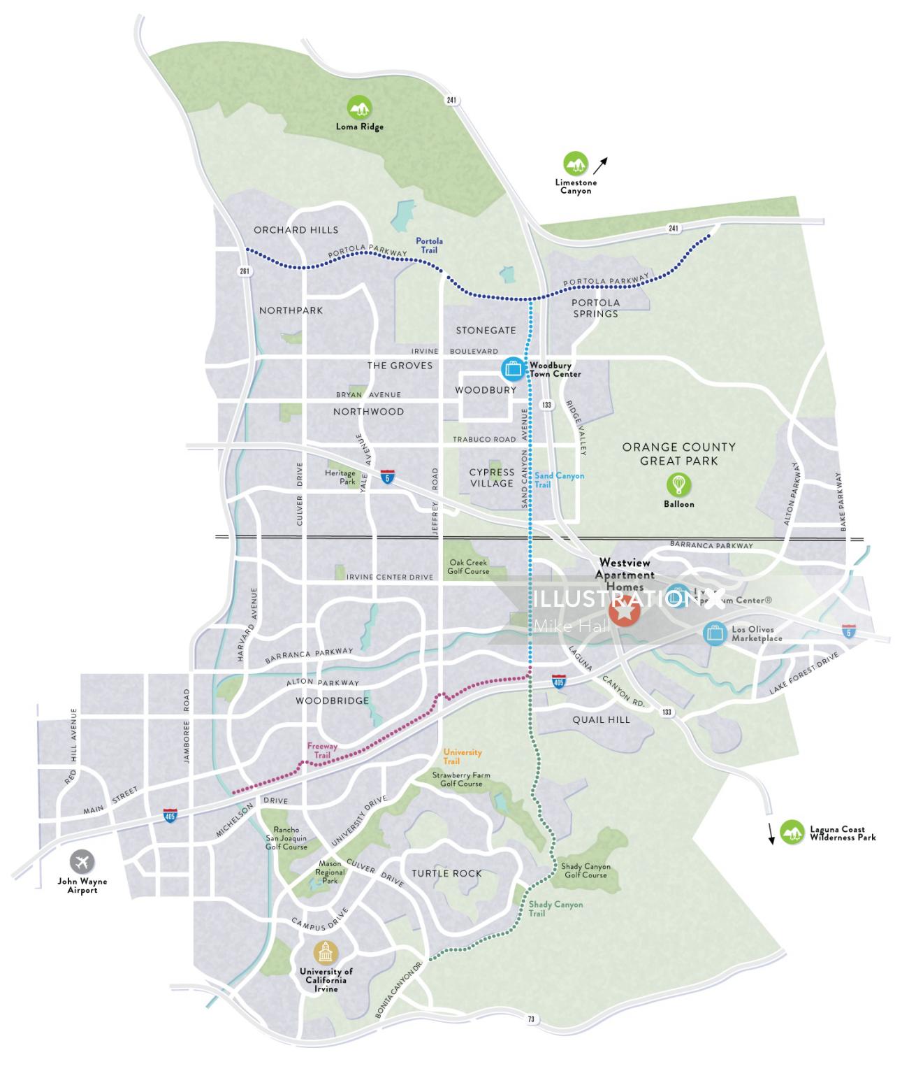 Mapa de ruta ilustrado de Westview Apartment Homes
