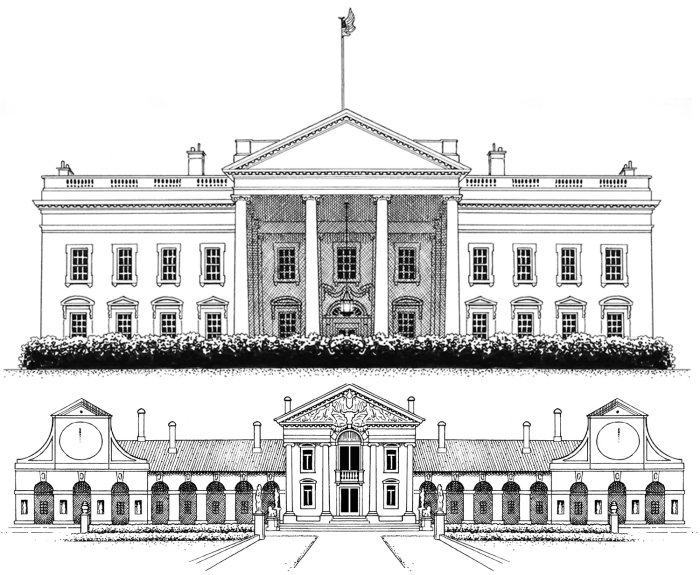 白宫和巴巴罗别墅的建筑插图