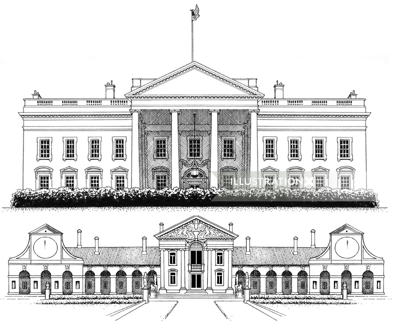 ホワイトハウス＆ヴィラバルバロの建築イラスト
