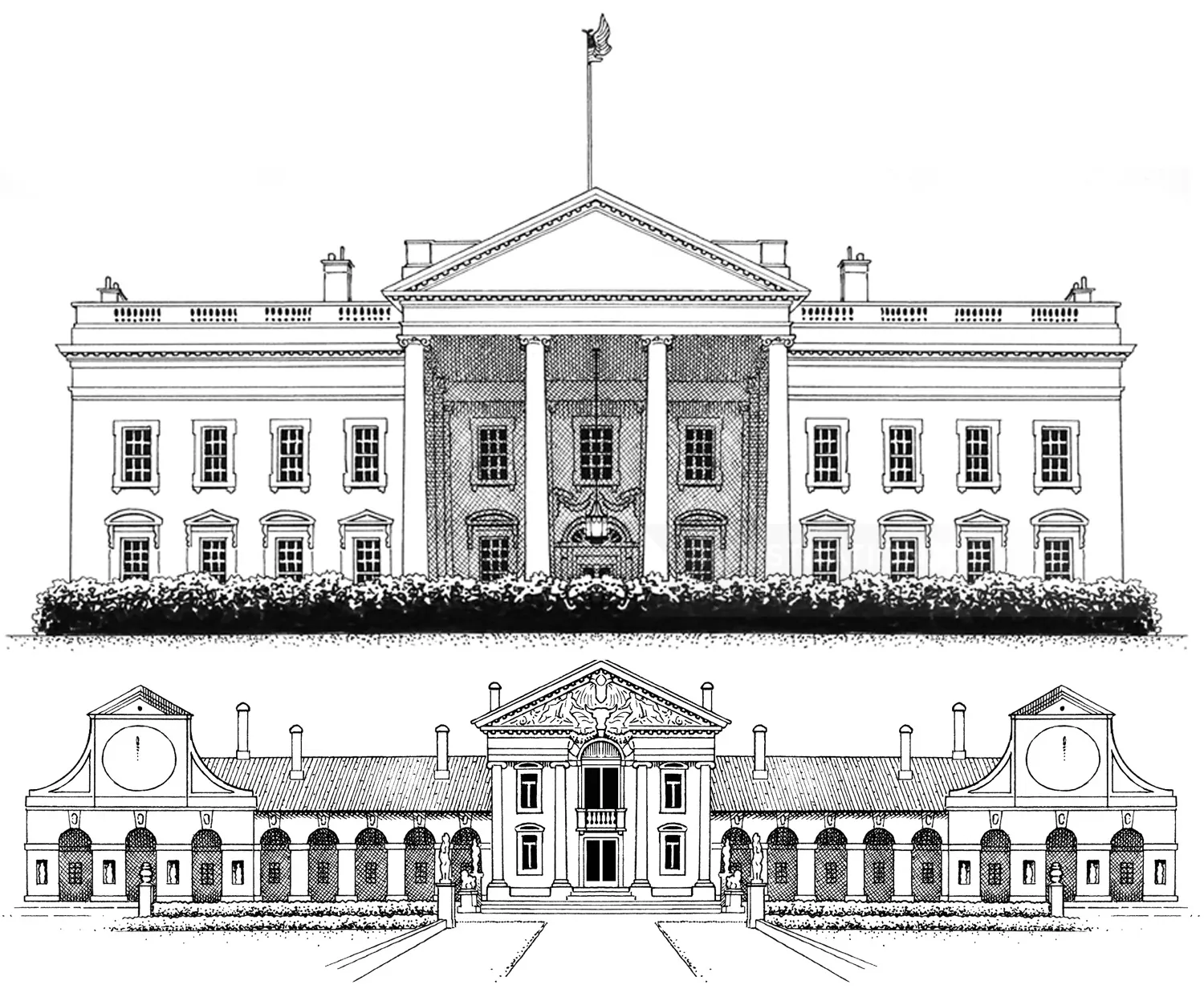Architectural illustration of White House & Villa Barbaro
