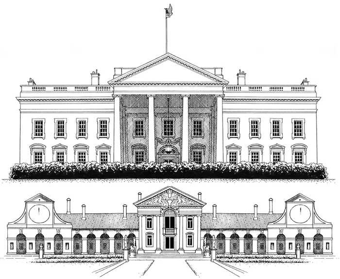 Architectural illustration of White House & Villa Barbaro