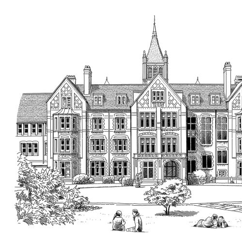 Black and white drawing of St. Margarets School