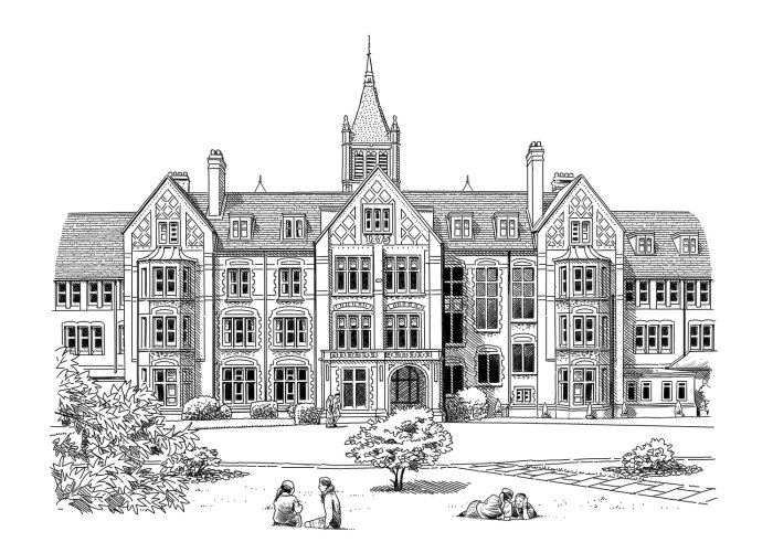 Black and white drawing of St. Margarets School