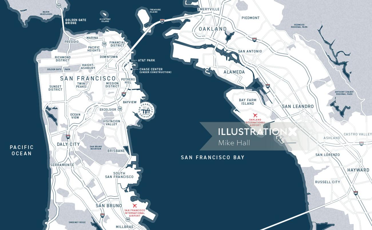 Diseño del mapa gráfico de San Francisco por Mike Hall