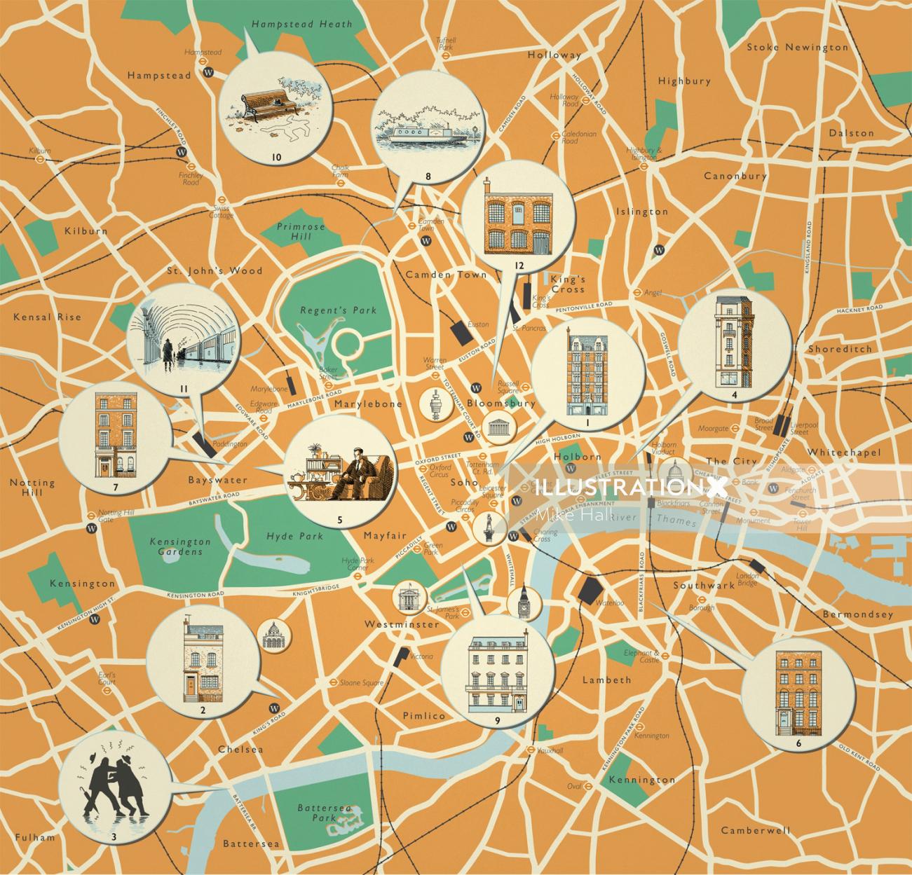 ロンドンの場所の詳細な地図