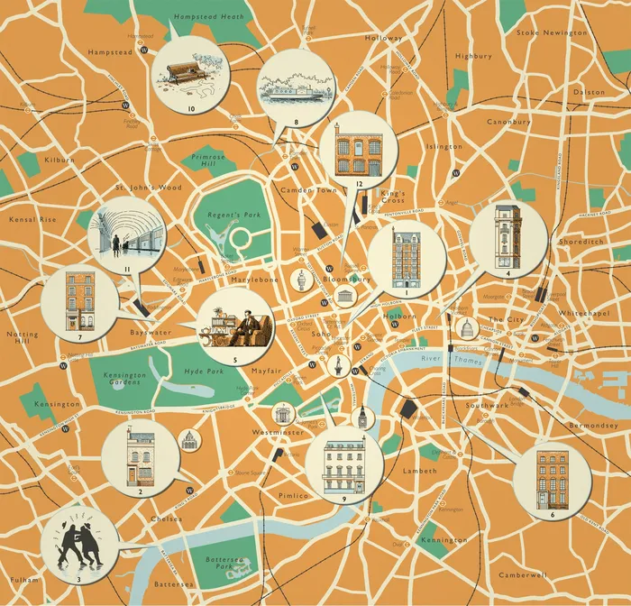 Mapa detalhado de locais em Londres