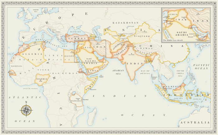 Map of Islamic countries for a recipe book
