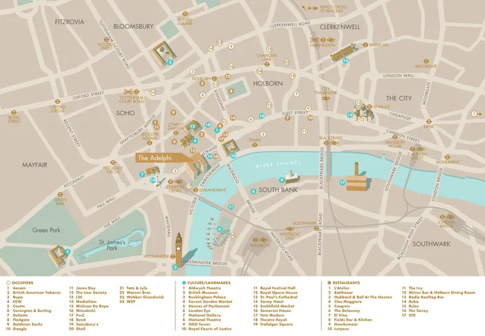 Mapa do Adelphi em Londres desenhado por Mike Hall