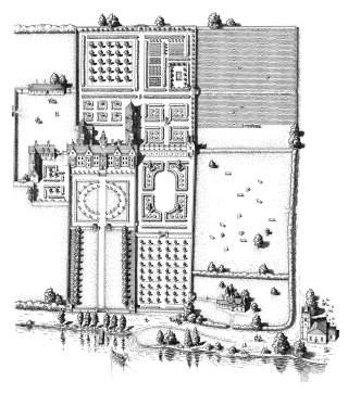 Desenho em preto e branco do Chelsea Manor de Thomas More 