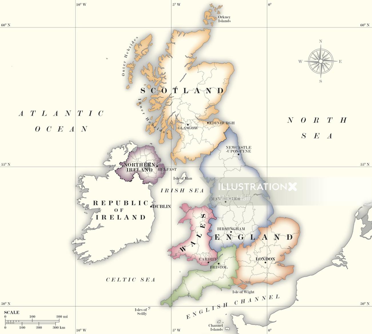 Diseño de mapa de Reino Unido