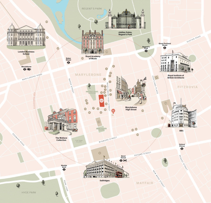 Famous places in London map design by Mike Hall