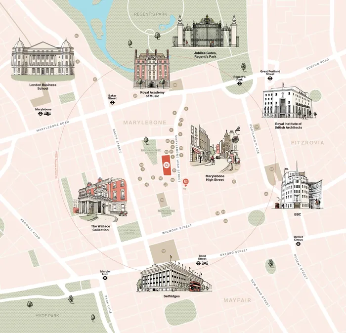 Famous places in London map design by Mike Hall