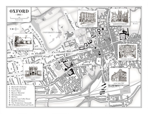 Carte en noir et blanc d&#39;Oxford 1911.
