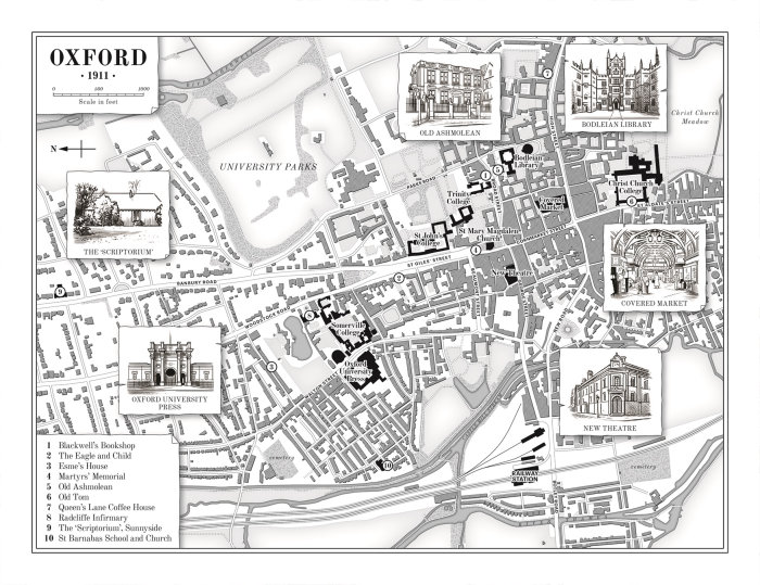 Black and white map of Oxford 1911.