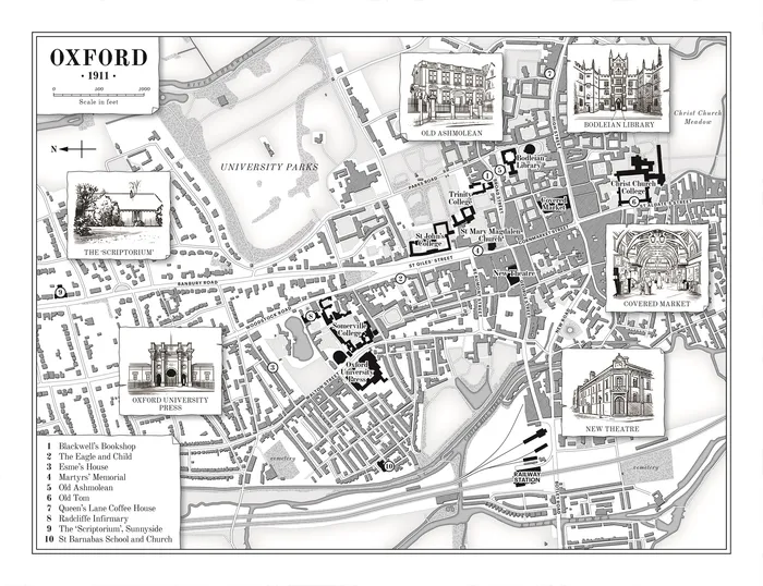 Black and white map of Oxford 1911.