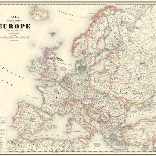 Antique-Style Map of Europe 2021