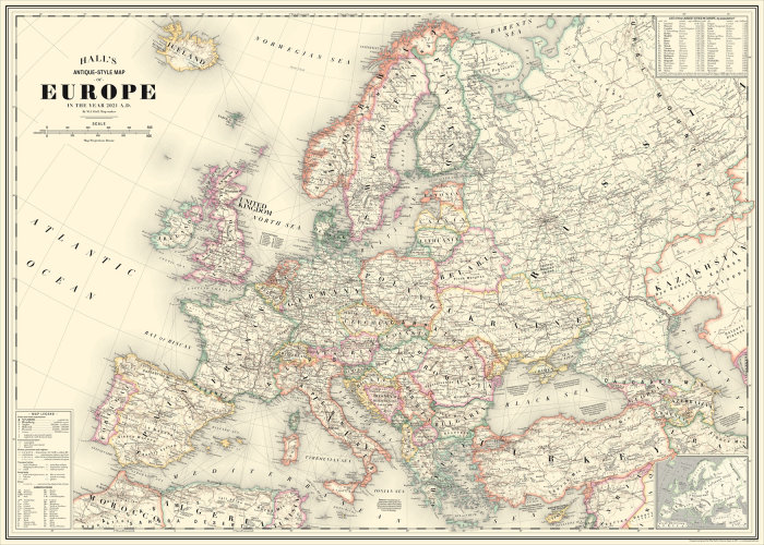 欧洲仿古风格地图 2021
