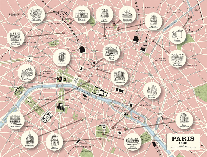 Ilustração retro do mapa de Paris