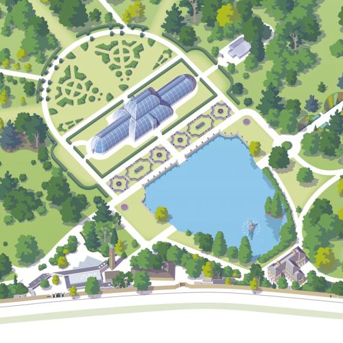 Detailed map painting of Kew Garden