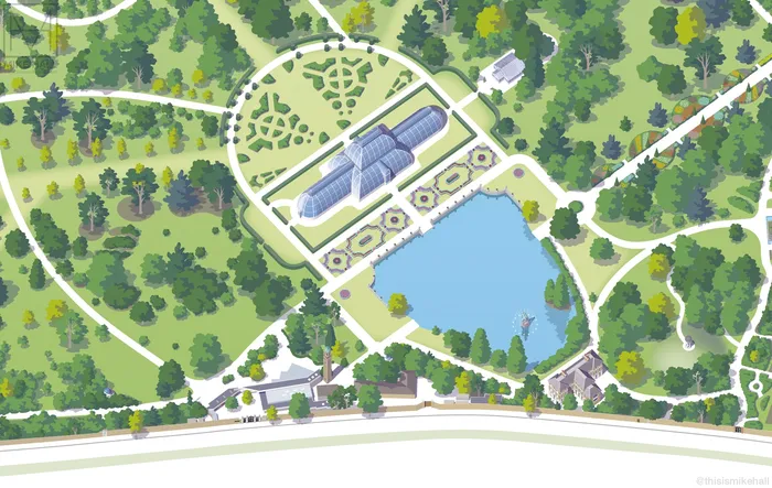 Detailed map painting of Kew Garden