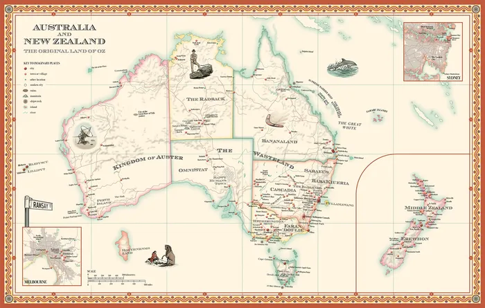 Desenho do mapa educacional da terra original de OZ