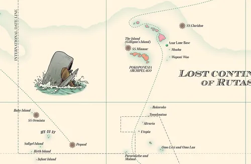 Map drawing shows Lost Continents of Rutas
