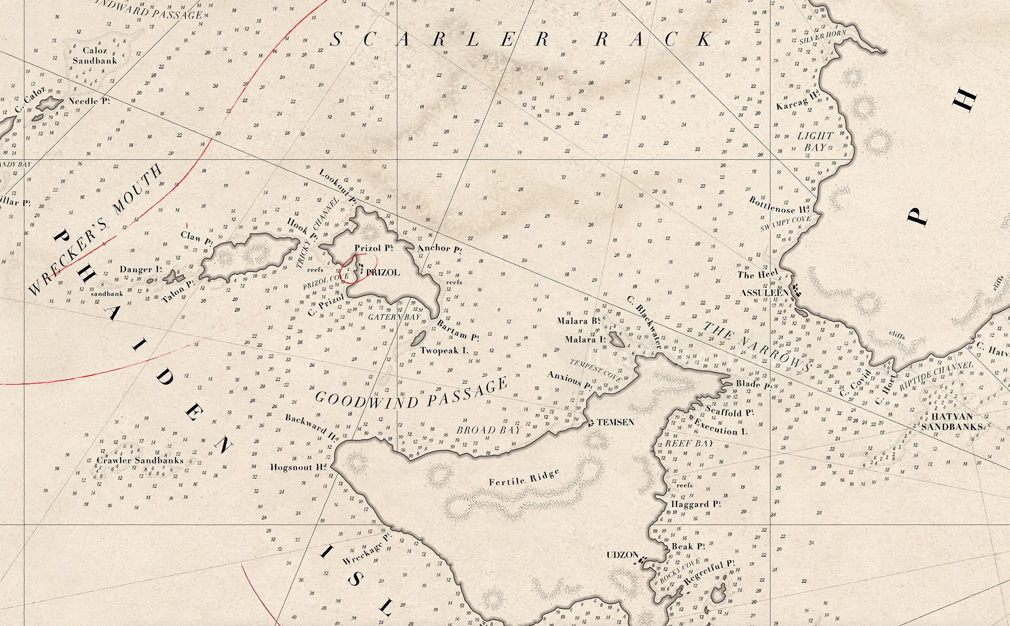 Detailed vintage nautical map of the French coast by Mike Hall