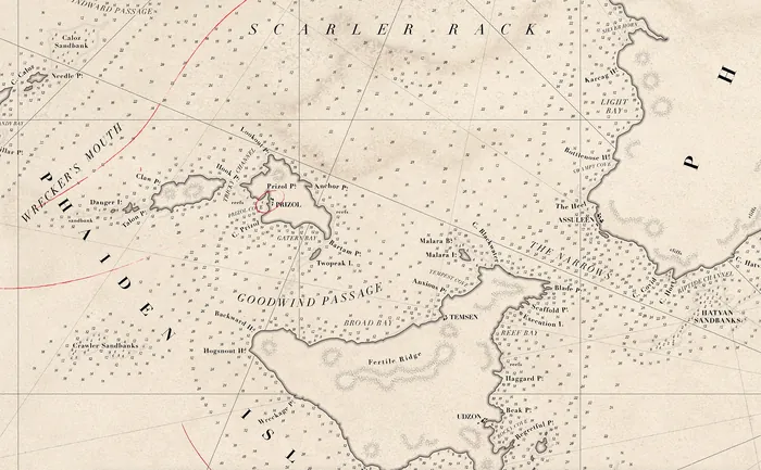 Detailed vintage nautical map of the French coast by Mike Hall