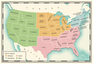 Diseño de mapa de la región de Estados Unidos de América.