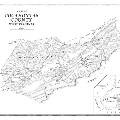 A map illustration of Pocahontas County, West Virginia